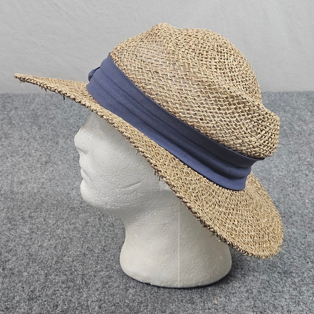Turner Hats Wide Brim Sun Hat L XL Packable Straw Blue Band Resort Beach Coastal - Picture 2 of 7